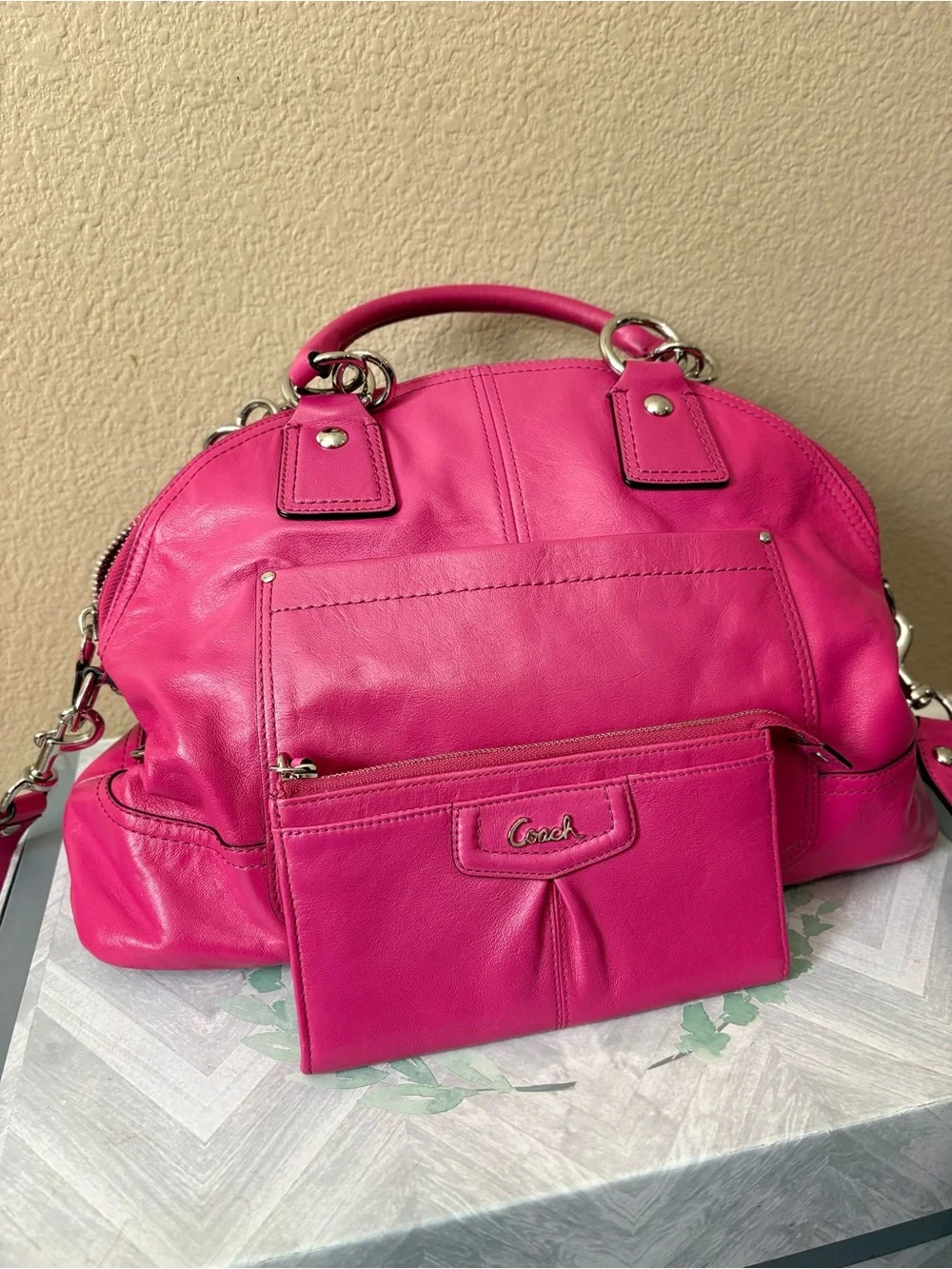 Coach Hot Pink Leather Hobo with Silver Hardware